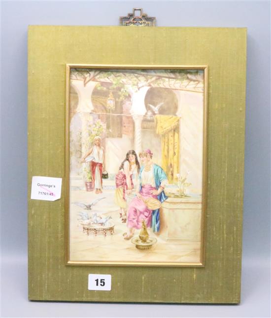 French porcelain plaque painted with an Orientalist scene